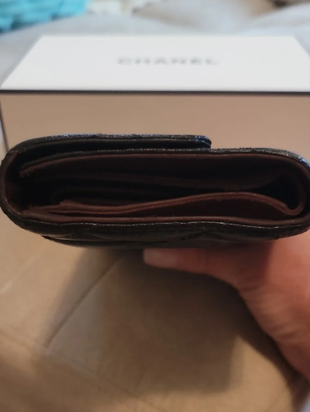 CHANEL Black Quilted Patent Leather Wallet with CC Clasp